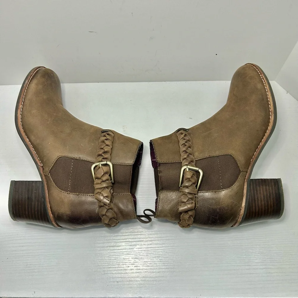 Sperry Top-Sider Liberty Brown Leather Ankle Boots Braided Buckle Detail Sz 7